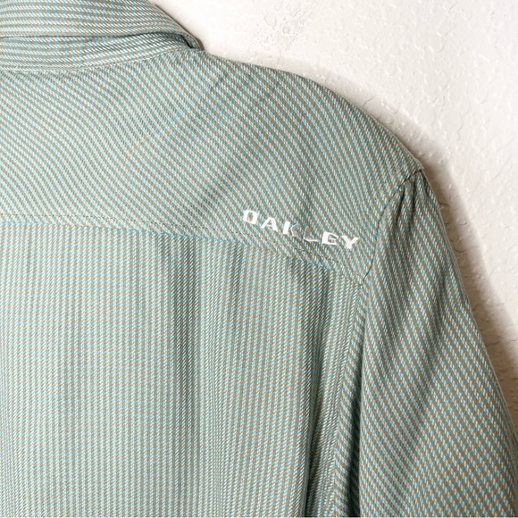 Oakley Shirt Mens Medium Plaid Mint Green Button Up Short Sleeve Tan Cream  H - Picture 4 of 8